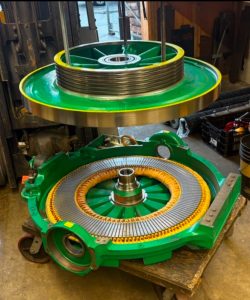 KONE EcoDisc MX20L elevator motor, shown partially disassembled for maintenance