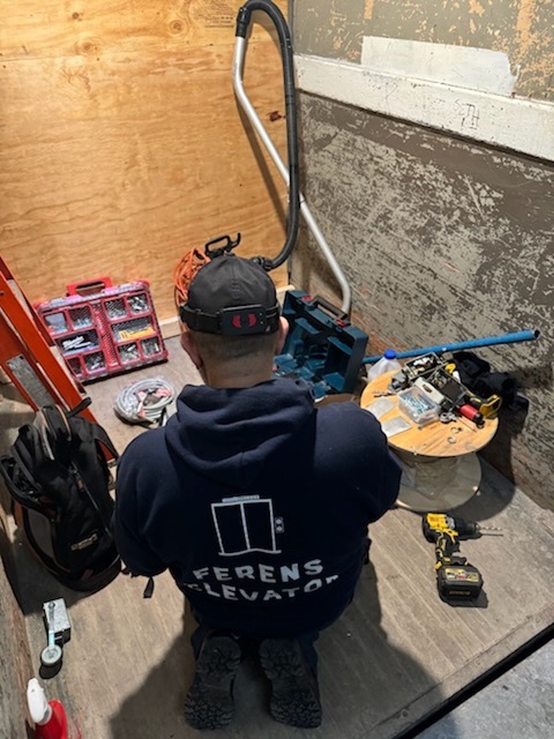 Ferens Elevator Service tech at work in Poughkeepsie NY